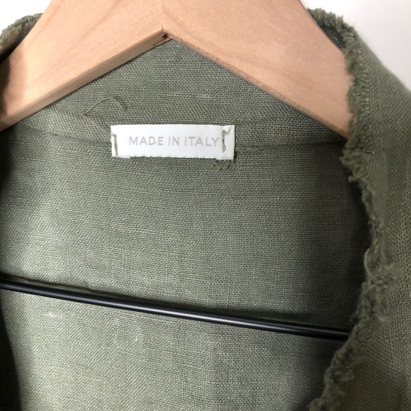 Via Dei Fossi Linen Open Jacket Raw Hem Green M - Picture 5 of 7